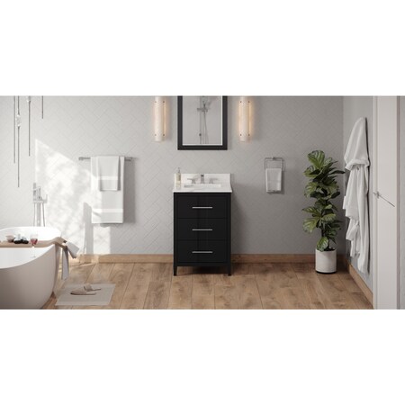 Jeffrey Alexander 24In. Black Katara Vanity, Calacatta Vienna Quartz Vanity Top, Undermount Rectangle Bowl VKITKAT24BKCQR